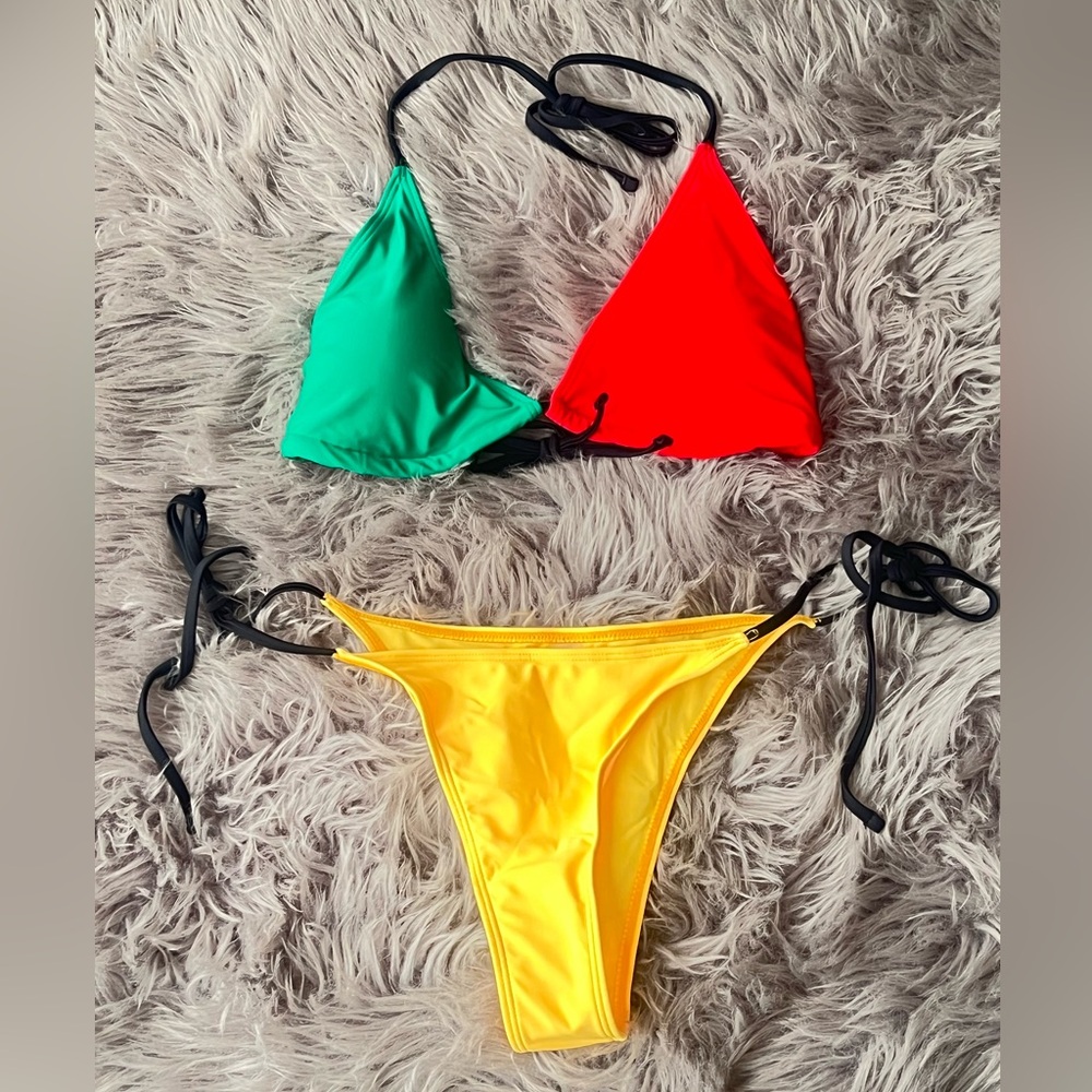 Red yellow and green Jamaica triangle bikini